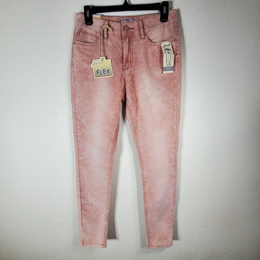 Indigo Rein Womens Color Flex Midrise Skinny Jeans Size 7 Pink Denim Blend